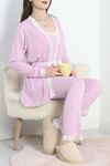 Viskon 3'Lü Set Pijama Takımı Lilabeyaz - 70099.1050.