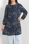 Sim Detaylı Desenli Battal Tunik Bluz Laciekru - 70610.2013.