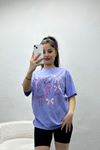 Lüx Penye Baskılı Oversize Tişört Lila - 30524.1878.