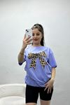 Lüx Penye Baskılı Oversize Tişört Lila - 30525.1878.