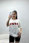 Lüx Penye Baskılı Oversize Tişört Beyaz - 30527.1878.