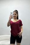 Ön Arka V Yaka Viskon Tişört Bordo - 60017.316.