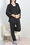 Milan Kumaş 3'Lü Set Pijama Takımı Siyah - 70103.1857.