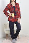 Milan Kumaş 3'Lü Set Pijama Takımı Lacikırmızı - 70103.1857.