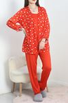 Milan Kumaş 3'Lü Set Pijama Takımı Kırmızıkalpli - 70103.1857.