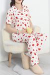 Milan Kumaş Düğmeli Pijama Takımı Beyazkırmızı - 50415.1951.