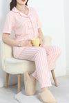 Viskon Düğmeli Pijama Takımı Pembe - 50465.1902.