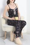 Milan Kumaş Paçası Yırtmaçlı Pijama Takımı Siyahçiçekli - 50146.1857.