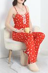 Milan Kumaş Paçası Yırtmaçlı Pijama Takımı Kırmızıkalp - 50146.1857.