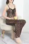 Milan Kumaş Paçası Yırtmaçlı Pijama Takımı Kahveleopar - 50146.1857.