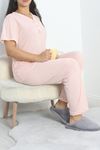 Yaka Dantelli Büyük Beden Pijama Takımı Pudrapuanlı - 50386.1050.