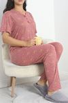 Yaka Dantelli Büyük Beden Pijama Takımı Gülkurusu - 50386.1050.