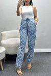 Beli Lastikli Nakışlı Pantolon Mavi - 40761.1431.