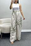 Desenli Keten Pantolon Ekruyeşil - 40991.701.