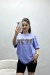 Lüx Penye Baskılı Oversize Tişört Lila - 30528.1878.