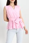 Bağlamalı V Yaka Bluz Pembe - 70292.1794.