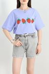 Lüx Penye Baskılı Oversize Tişört Lila - 30527.1878.