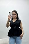 Bağlamalı V Yaka Bluz Siyah - 70292.1794.