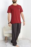 Süprem Erkek Kısa Kol Pijama Takımı Bordokareli - 50439.1048.