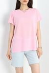 Yanı Yırtmaçlı Bisiklet Yaka Tunik Pembe - 70118.1878.