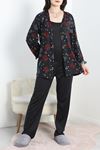 Milan Kumaş 3'Lü Set Pijama Takımı Siyahkırmızı - 70103.1857.