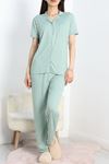Milan Kumaş Düğmeli Pijama Takımı Mintyeşili - 70455.1048.