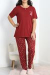 Büyük Beden Poliviskon Pijama Takımı Bordo - 50161.1048.