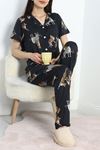 Milan Kumaş Düğmeli Pijama Takımı Siyahleo - 50145.1857.