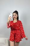 Milan Kumaş 3'Lü Set Şort Takım Kırmızıekru - 70104.1857.