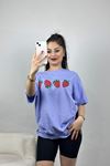 Lüx Penye Baskılı Oversize Tişört Lila - 30527.1878.
