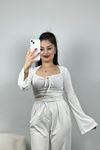 İspanyol Kol Crop Bluz Ekru - 60015.1905.