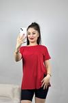 Yanı Yırtmaçlı Bisiklet Yaka Tunik Bordo - 70118.1878.
