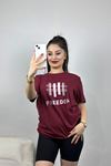 Baskılı Bisiklet Yaka Lüks Penye Tişört Bordo - 80107.1878.