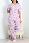 Yaka Dantelli Büyük Beden Pijama Takımı Lilaçiçekli - 50386.1050.
