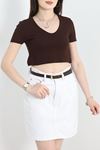 V Yaka Crop Bluz Acıkahve - 40785.1723.