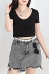 V Yaka Crop Bluz Siyah - 40785.1723.