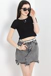 Oval Yaka Crop Bluz Siyah - 40786.1723.