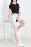 Bisiklet Yaka Kısa Kol Crop Bluz Siyah - 40794.1723.