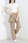 Bisiklet Yaka Kısa Kol Crop Bluz Ekru - 40794.1723.