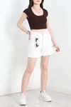Geniş Yaka Crop Bluz Acıkahve - 41251.1723.