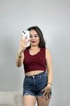 V Yaka Sıfır Kol Crop Atlet Bordo - 40793.1723.