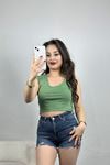 V Yaka Sıfır Kol Crop Atlet Çağla - 40793.1723.