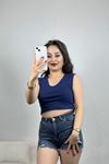 V Yaka Sıfır Kol Crop Atlet Lacivert - 40793.1723.