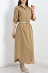 Hasır Kemerli Keten Elbise Camel - 41198.147.