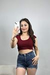 Geniş Yaka Crop Bluz Bordo - 41251.1723.