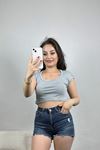 Geniş Yaka Crop Bluz Dumangri - 41251.1723.