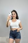 Geniş Yaka Crop Bluz Ekru - 41251.1723.