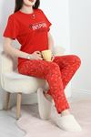 Baskılı Viskon Pijama Takımı Kırmızıbeyaz - 50486.1961.