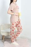 Baskılı Viskon Pijama Takımı Vizon - 50486.1961.