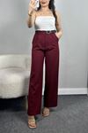 Double Kumaş Kemerli Palazzo Pantolon Bordo - 30760.1397.